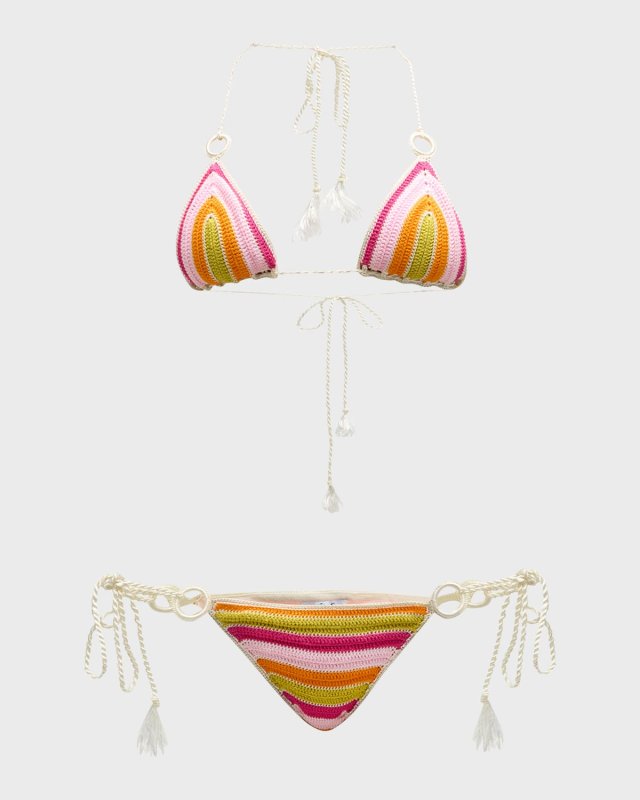 Hand-Crochet Striped Two-Piece Bikini Set