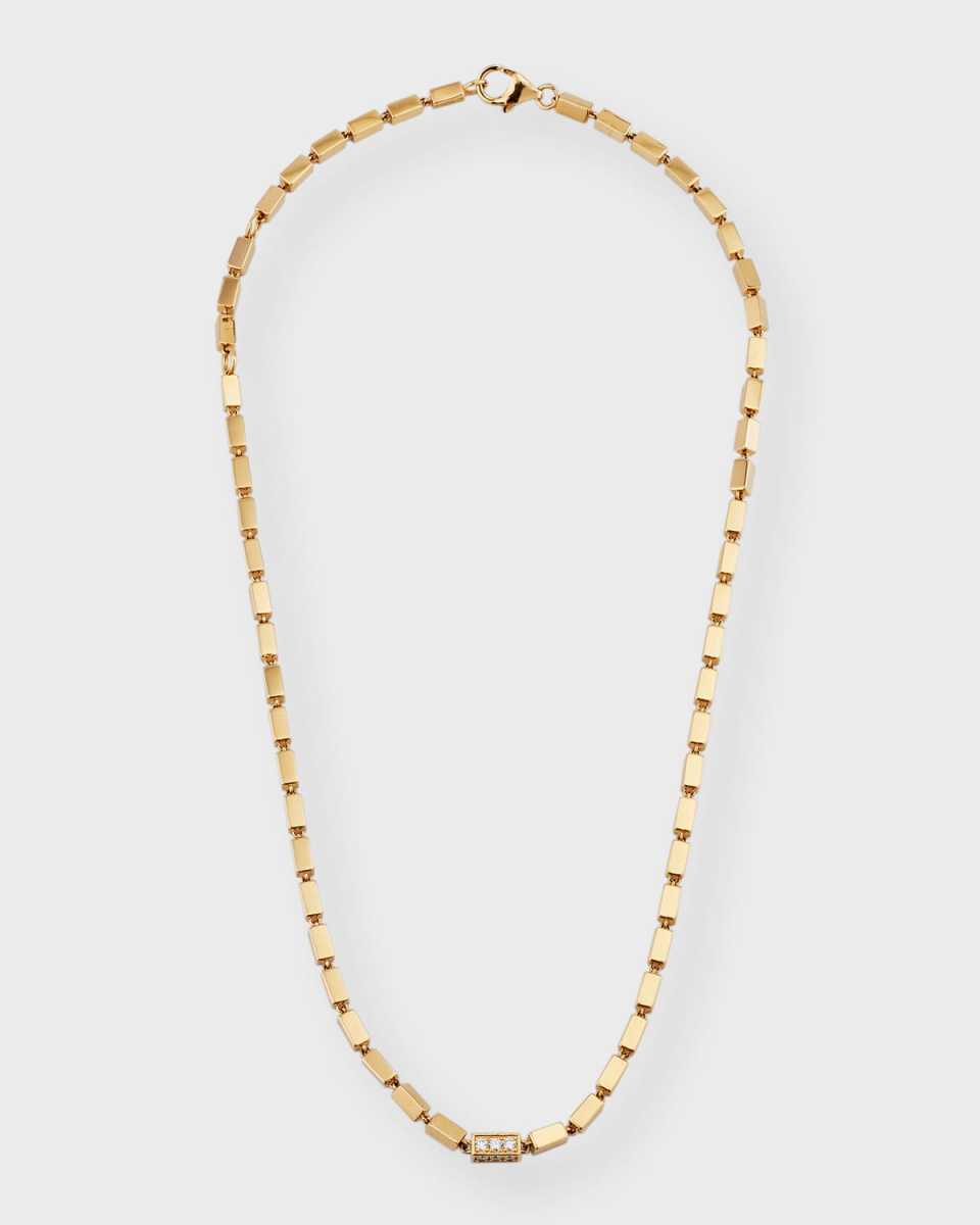 18K Yellow Gold Baguette Necklace with Single Pave Link