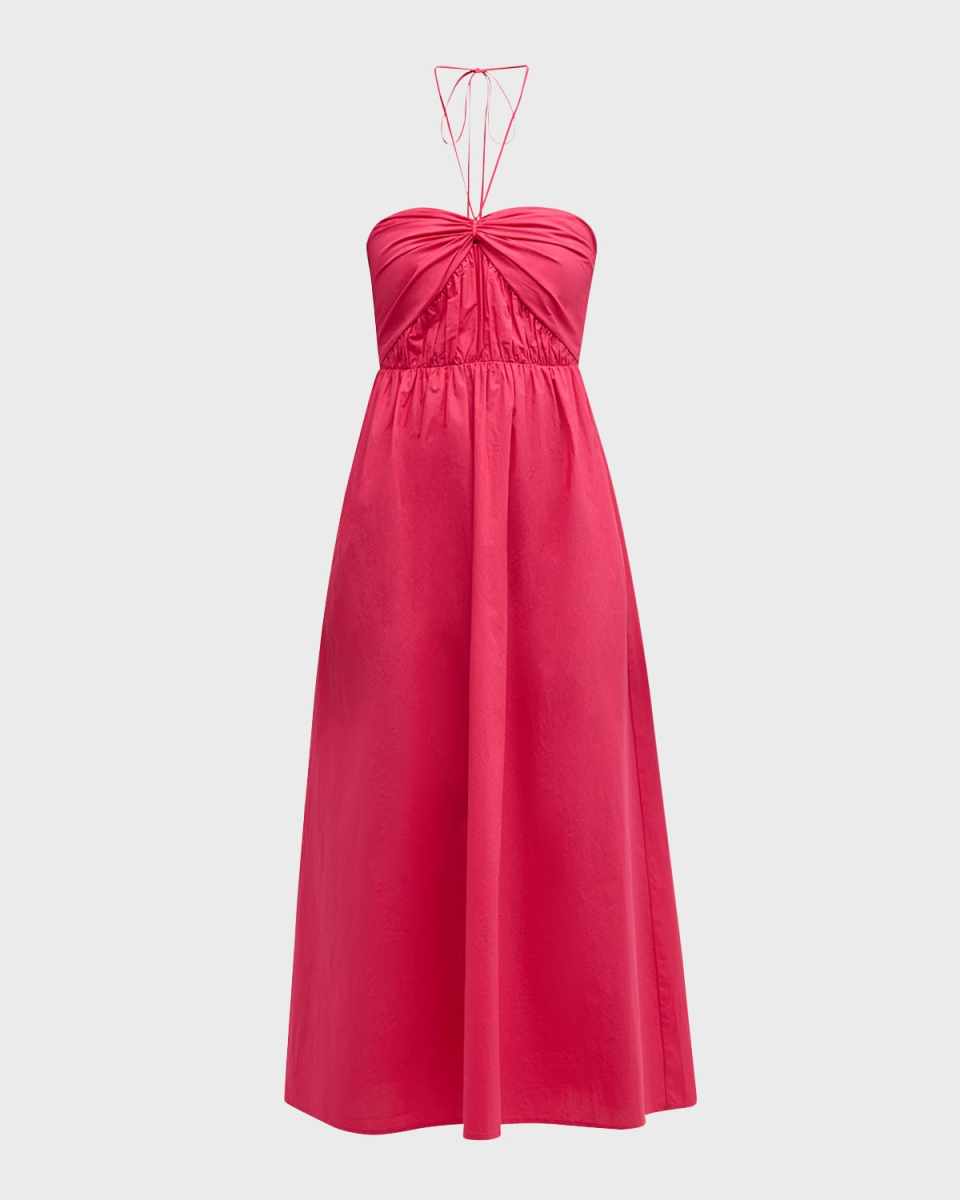 Adilyn Ruched Cotton Halter Midi Dress