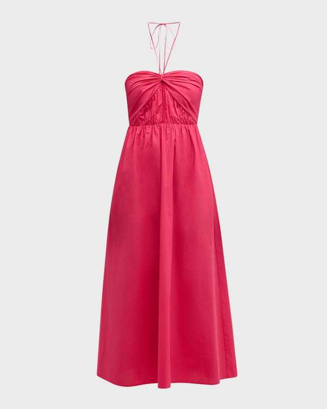 Adilyn Ruched Cotton Halter Midi Dress