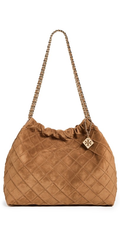 Tory Burch Fleming Soft Distressed Drawstring Hobo Chicory Brown Multi
