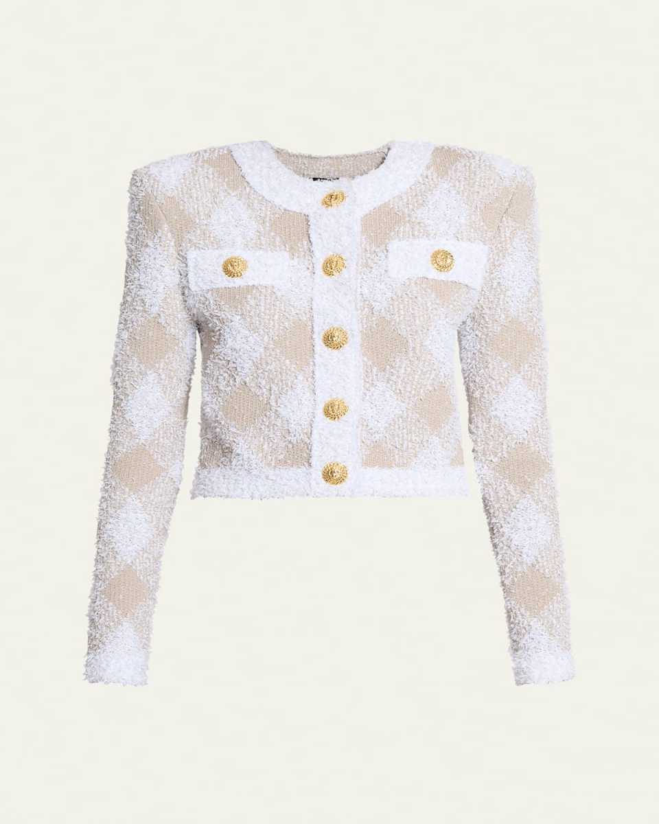 Vichy Check Tweed Knit Crop Jacket