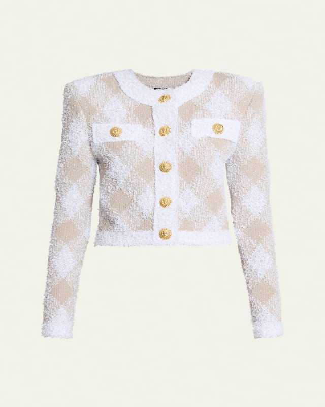 Vichy Check Tweed Knit Crop Jacket