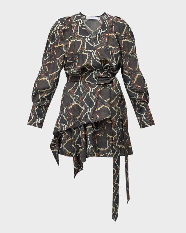 Alouli Printed Long-Sleeve Wrap Blouse