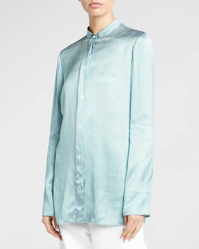 Striped Sewn-In Collared Satin Shirt