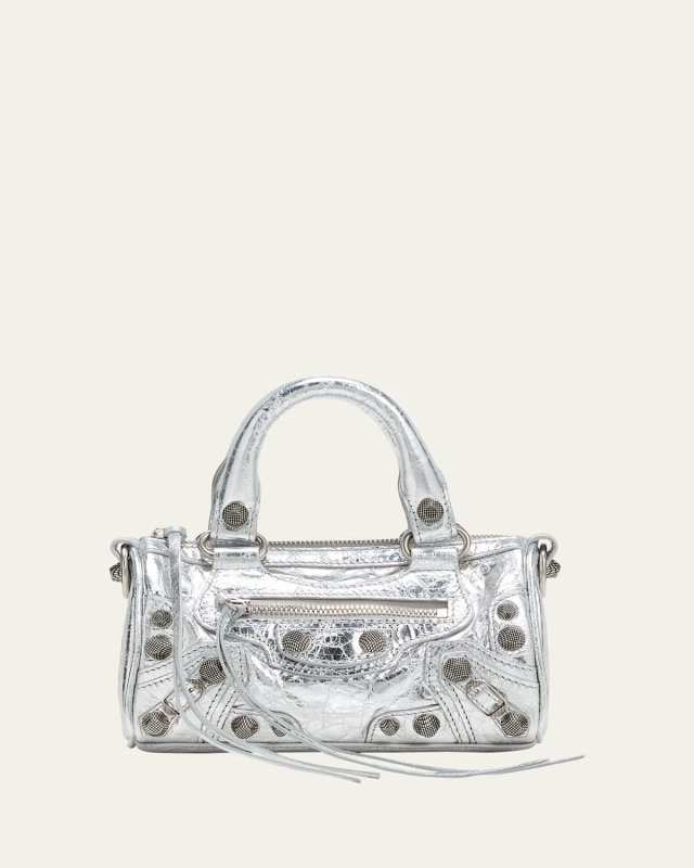 Le Cagole Nano Metallic Leather Top-Handle Bag