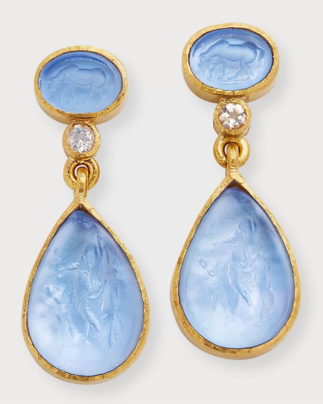 19K Venetian Glass Intaglio Micro Horse Earrings
