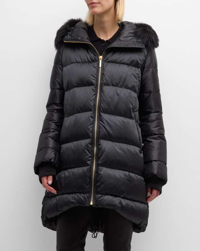 Apres-Ski Down-Filled Jacket with Detachable Toscana Lamb Shearling Hood Trim