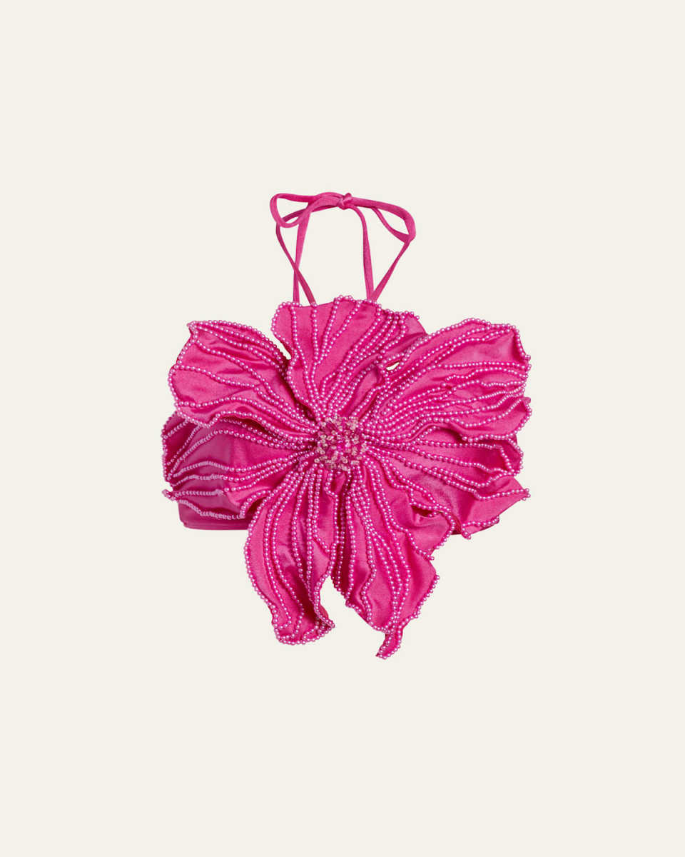 Hand-Beaded Flower Bikini Top