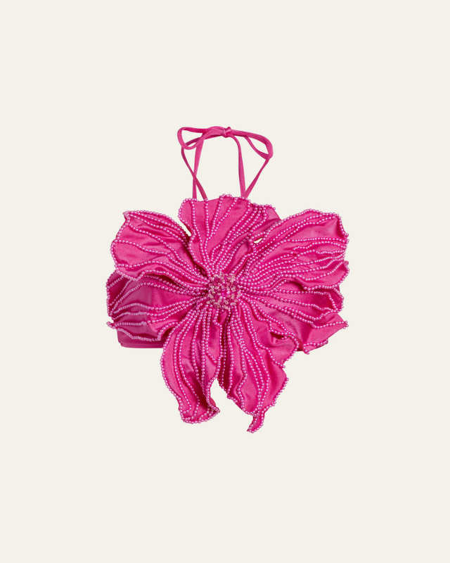 Hand-Beaded Flower Bikini Top