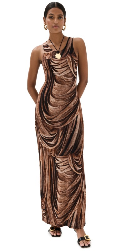 rabanne Jersey Dress Drappe Terracotta