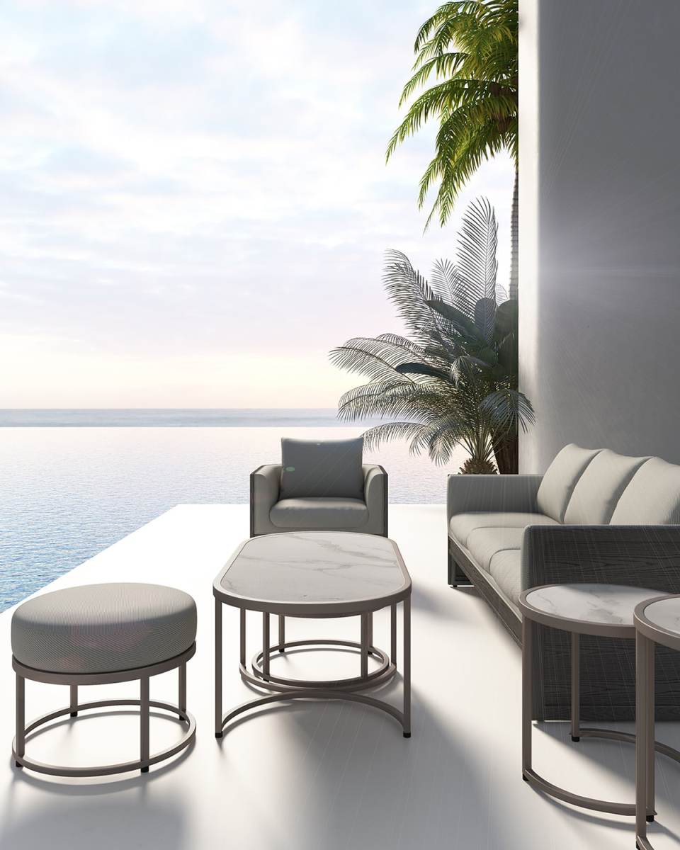 Domicile Outdoor Coffee Table with 2 Ottomans