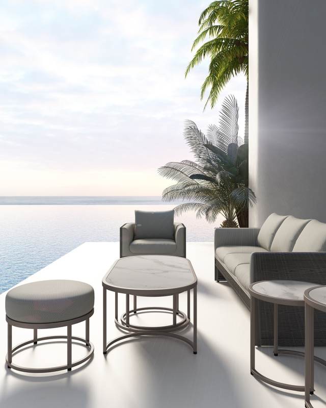 Domicile Outdoor Coffee Table with 2 Ottomans