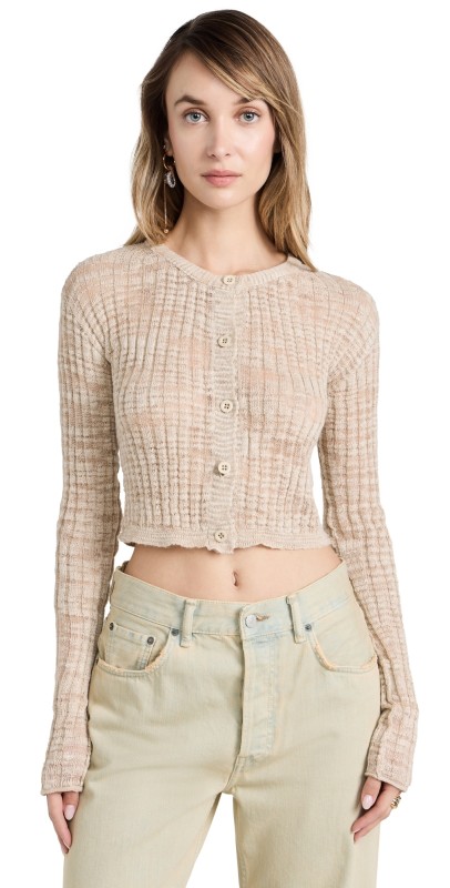 Acne Studios Slub Linen Short Cardigan Cold Beige