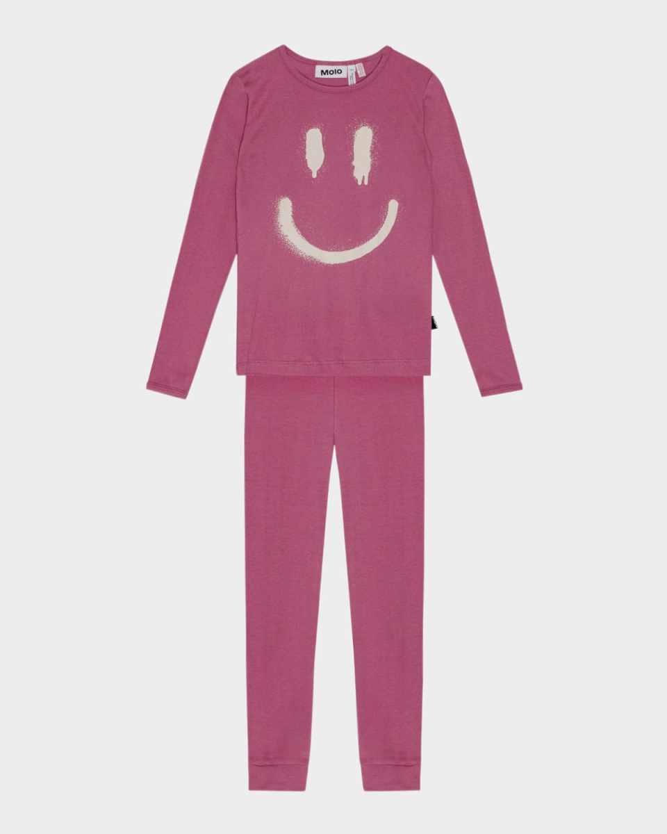 Girl's Lue Happy Face-Print 2-Piece Set, Size 8-12