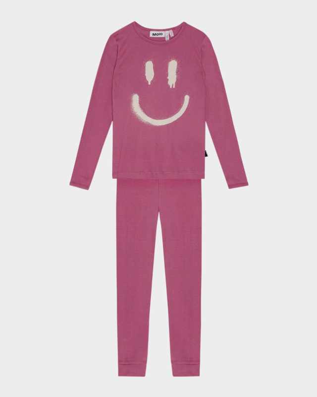 Girl's Lue Happy Face-Print 2-Piece Set, Size 8-12