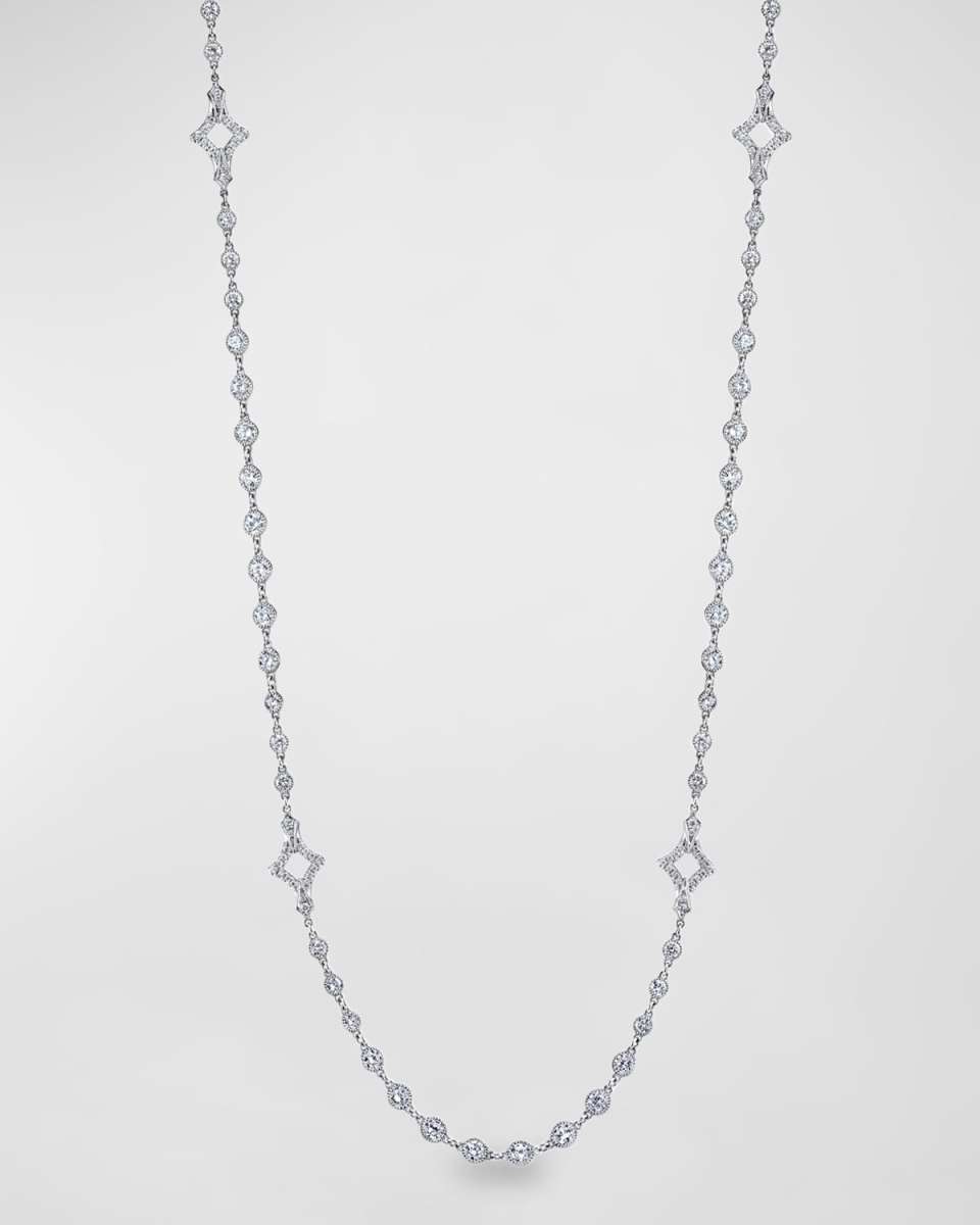 Platinum Handmade Diamond Necklace with Kite Stations, 16"L, 16.79tcw