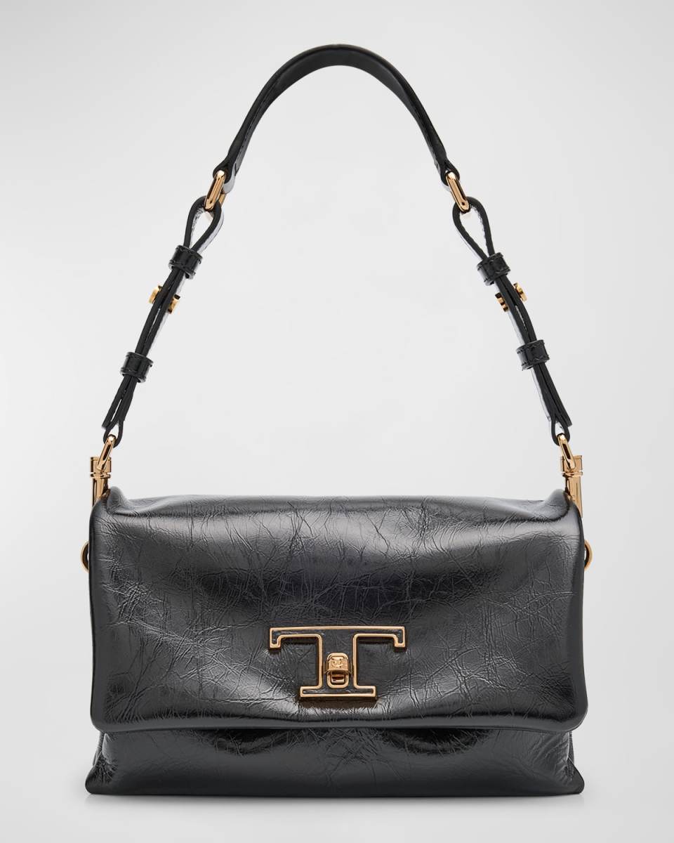 Mini Flap Crinkled Leather Shoulder Bag