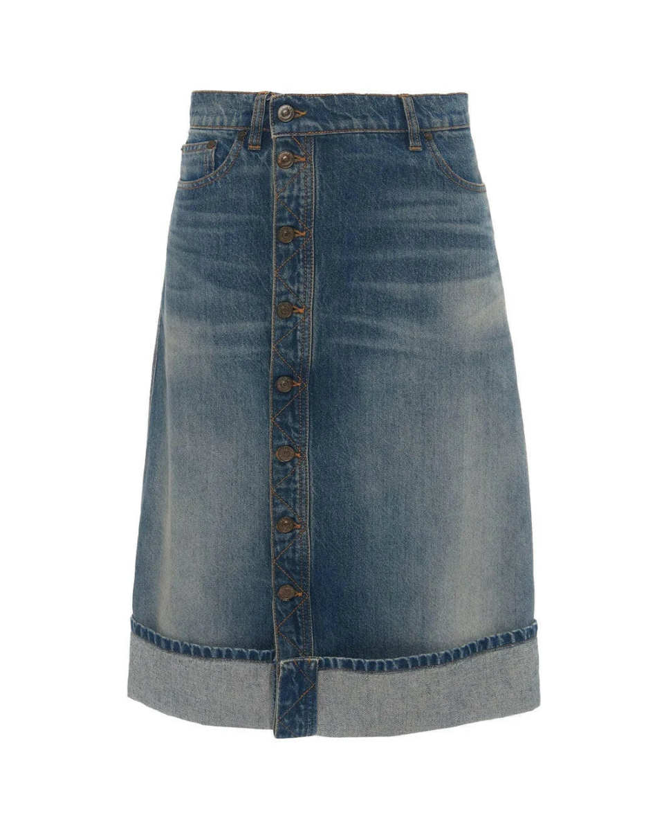 Placket Detail Denim Skirt
