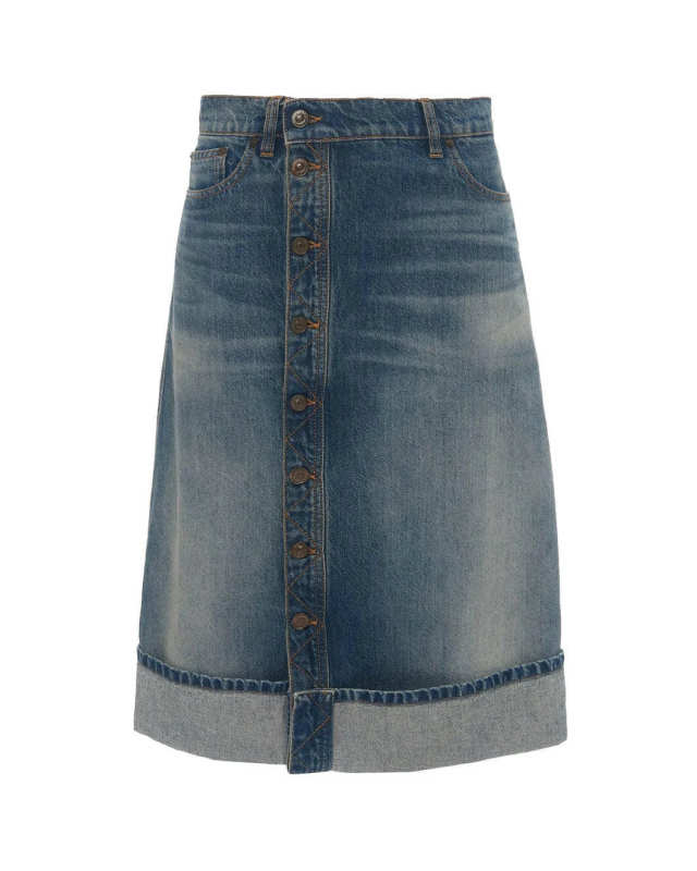 Placket Detail Denim Skirt