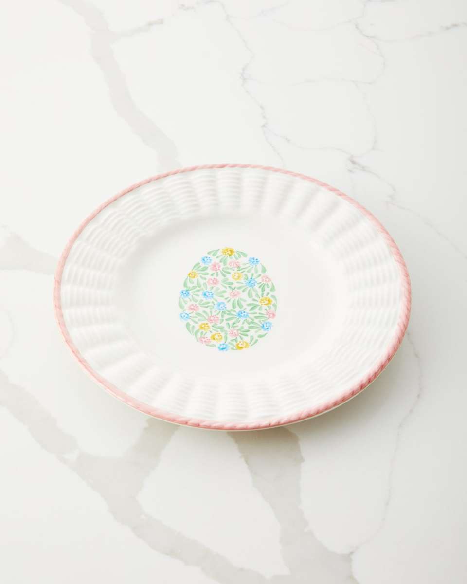 Wicker Dessert Plate with Floral Egg Design