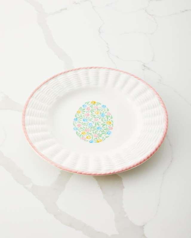 Wicker Dessert Plate with Floral Egg Design