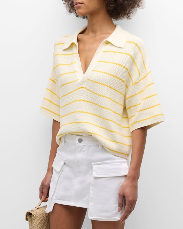 Marlow Stripe Short-Sleeve Polo Sweater