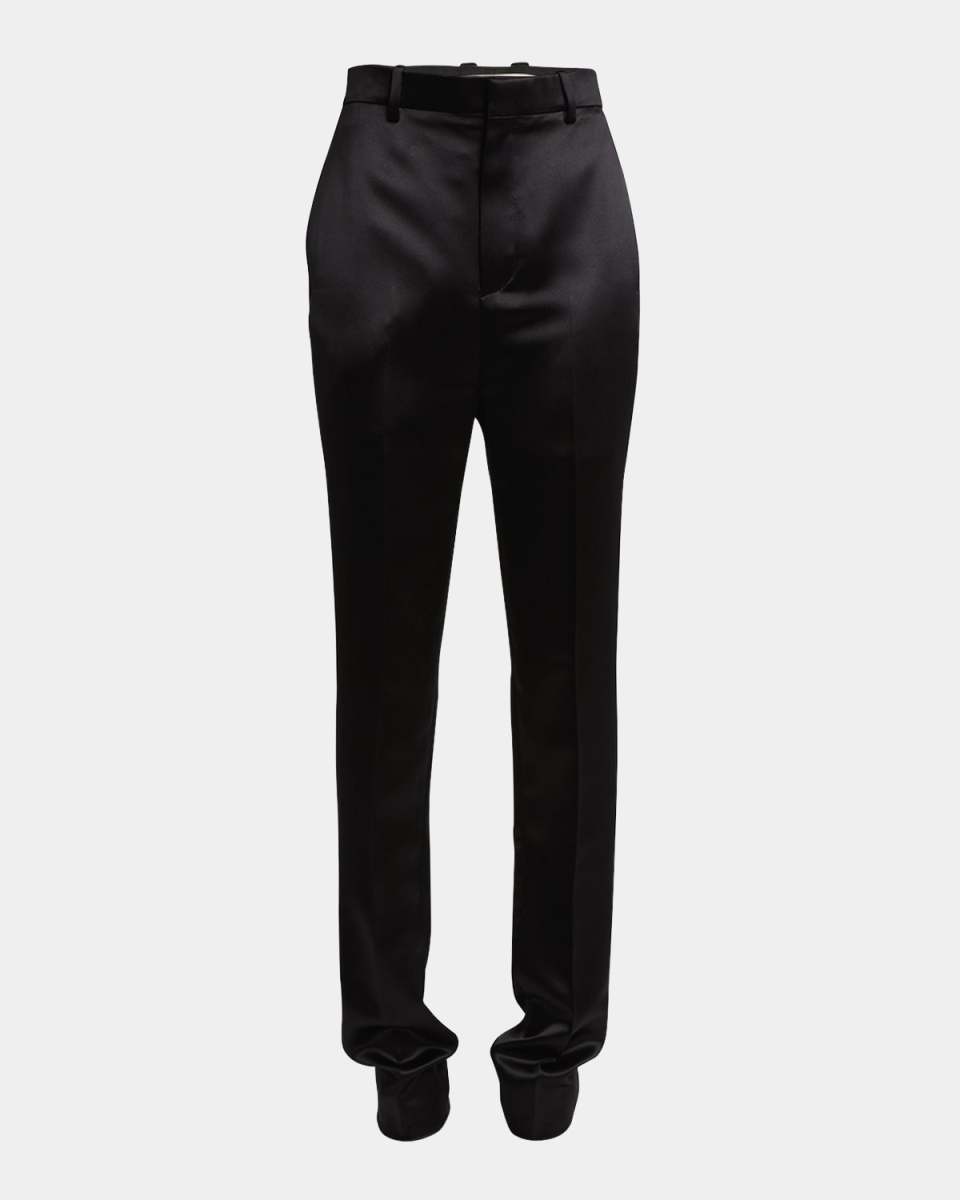High-Rise Slim-Leg Silk Pants