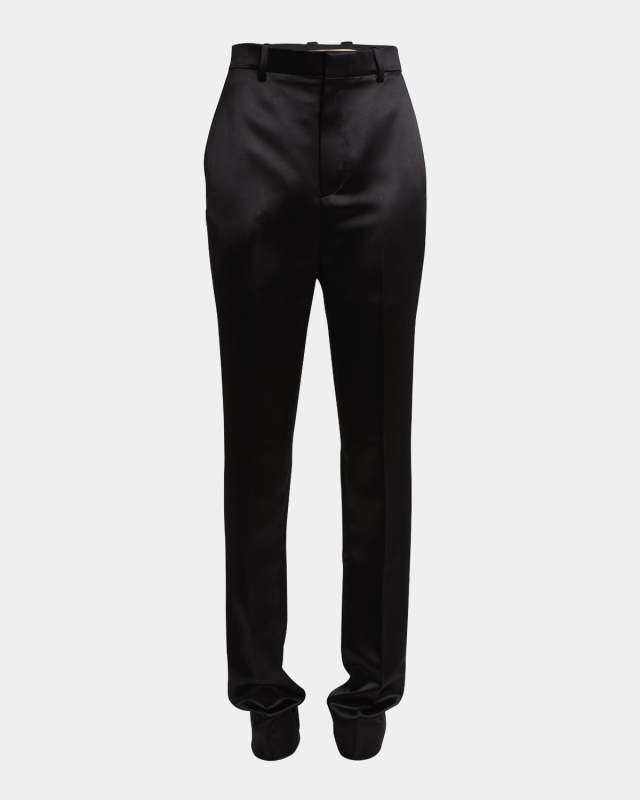 High-Rise Slim-Leg Silk Pants