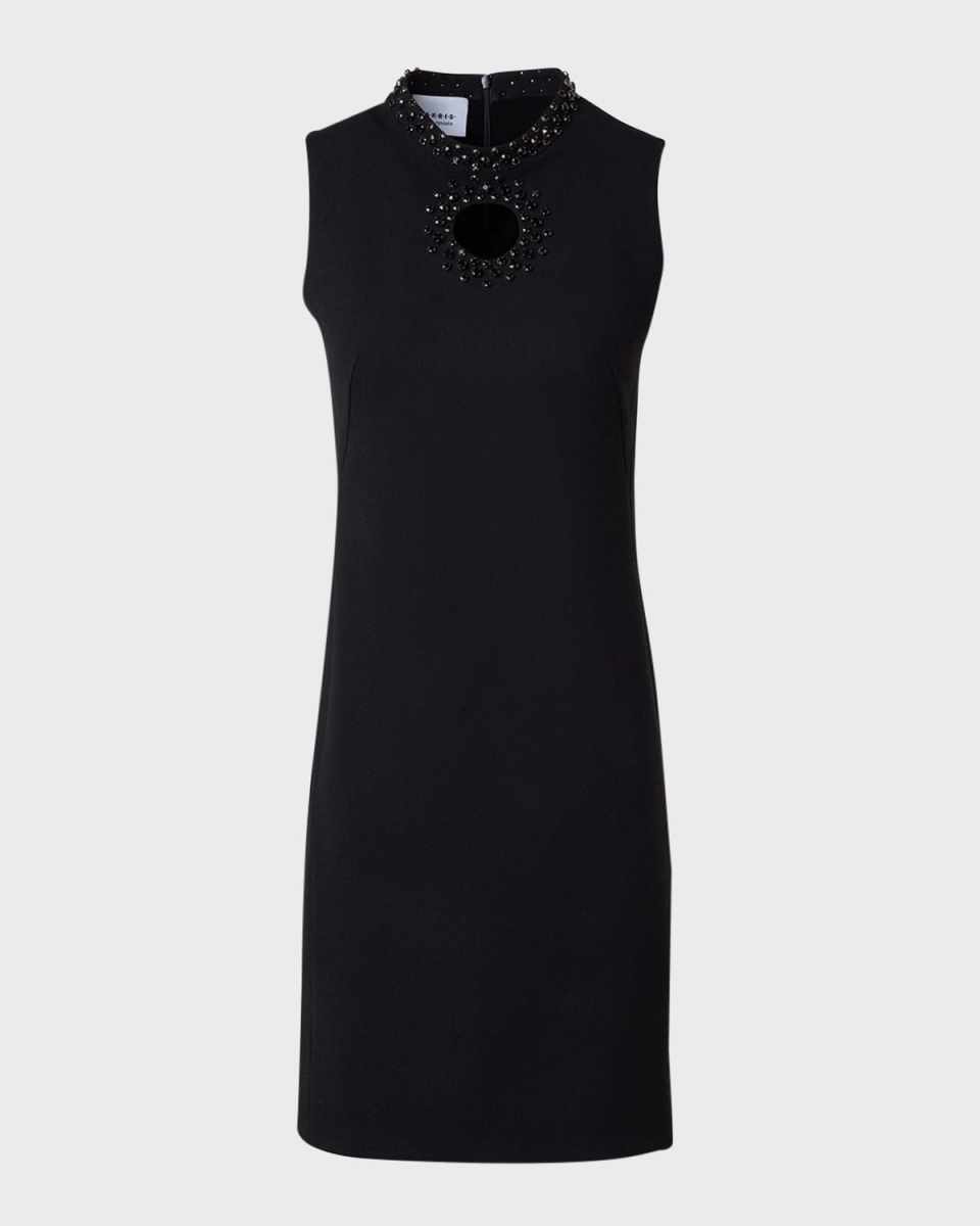 Wool Crepe Sheath Dress with Crystal Embellishment