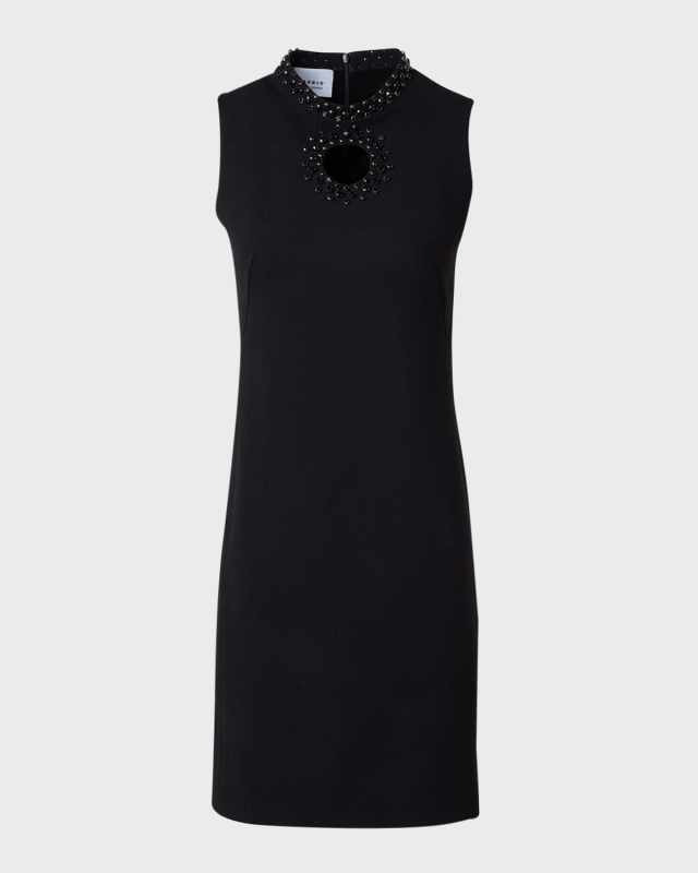 Wool Crepe Sheath Dress with Crystal Embellishment