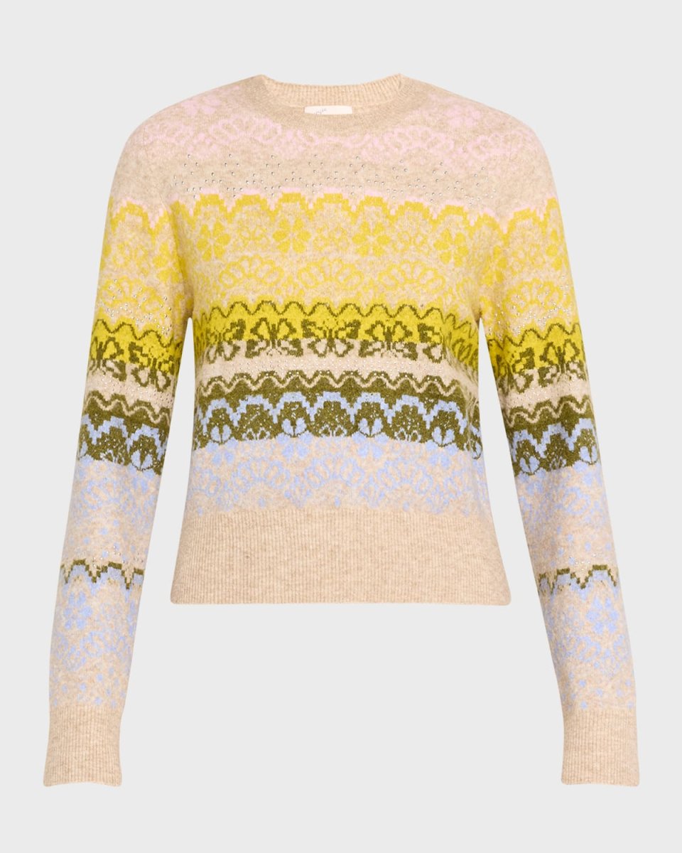 Lace Fair Isle Rhinestone Crewneck Sweat