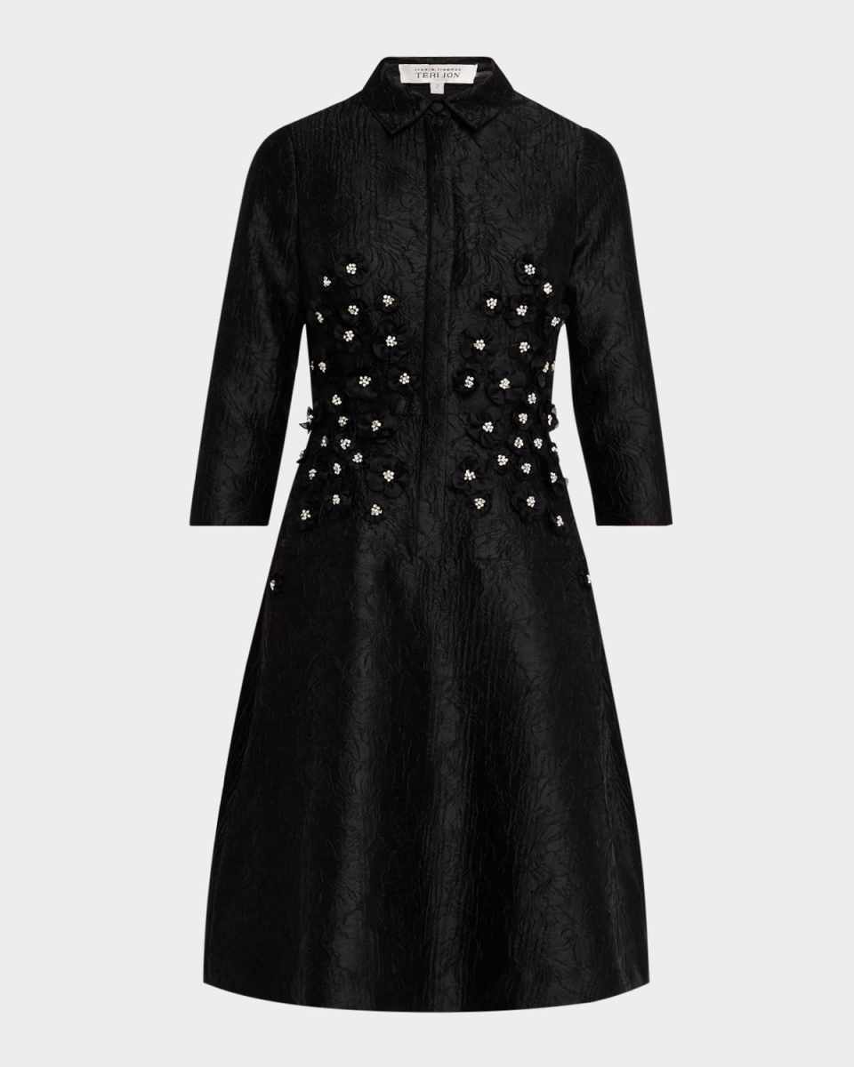 Floral Applique Jacquard Shirtdress