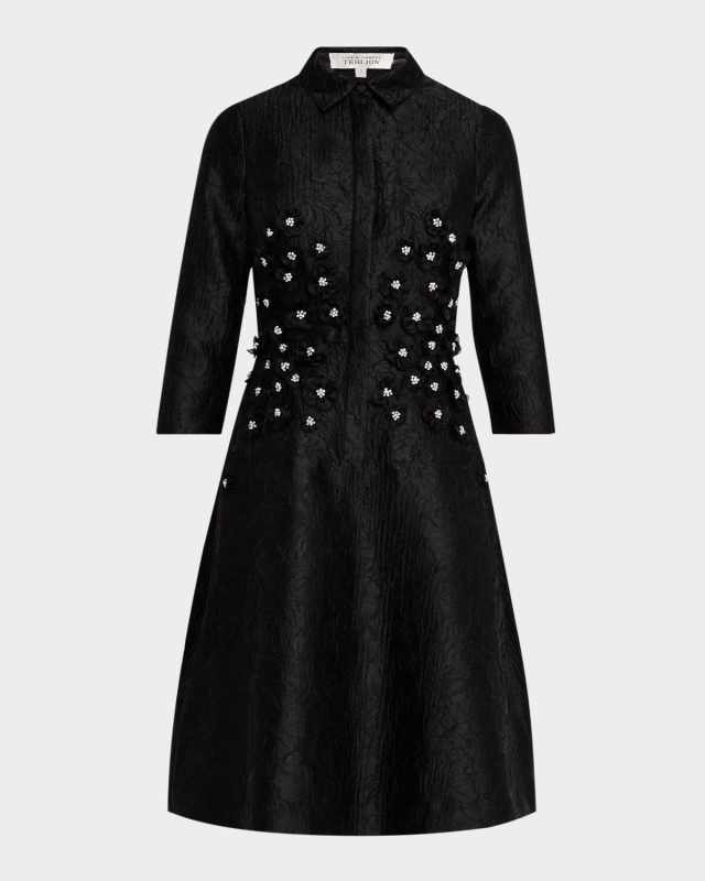 Floral Applique Jacquard Shirtdress