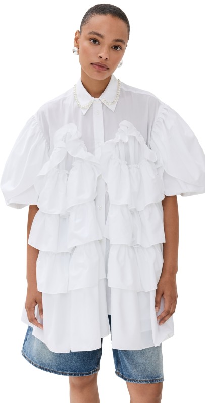 Simone Rocha Petal Sleeve Frill Shirt White/Pearl