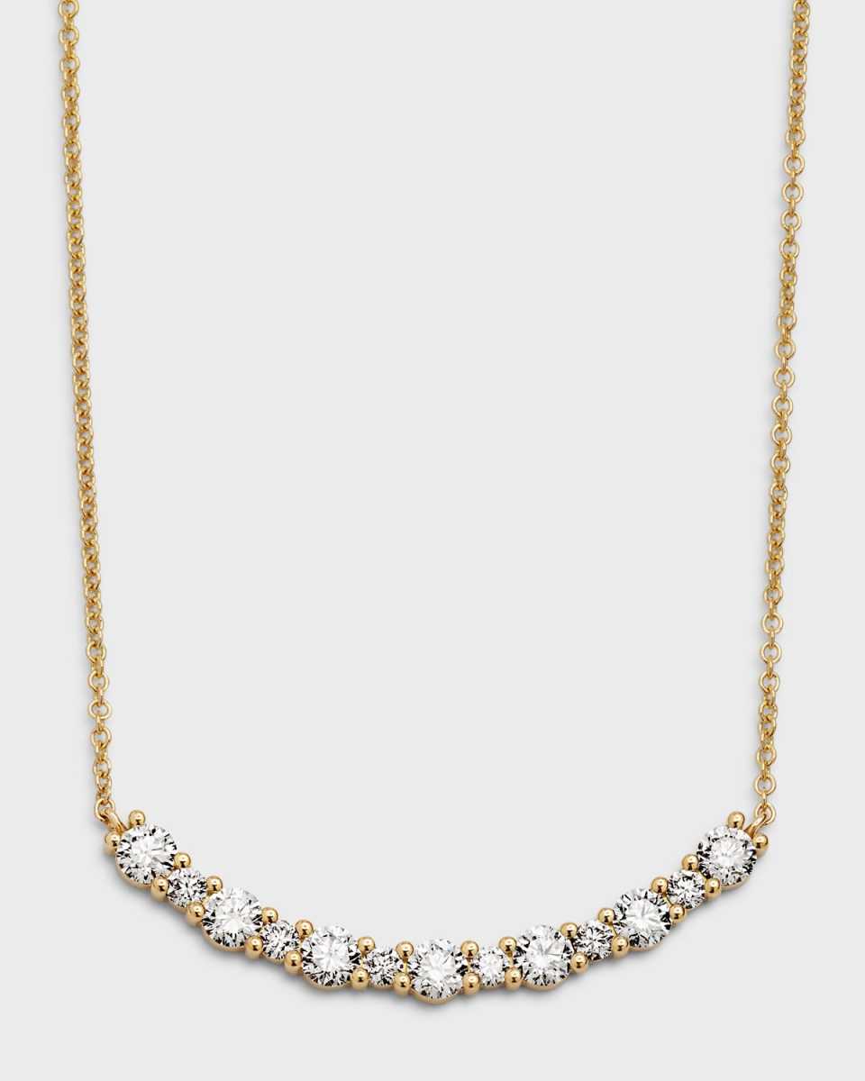 18k Yellow Gold Round Diamond Smiley Bar Necklace, 18"L, 1.35tcw