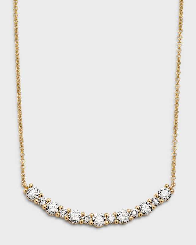 18k Yellow Gold Round Diamond Smiley Bar Necklace, 18"L, 1.35tcw