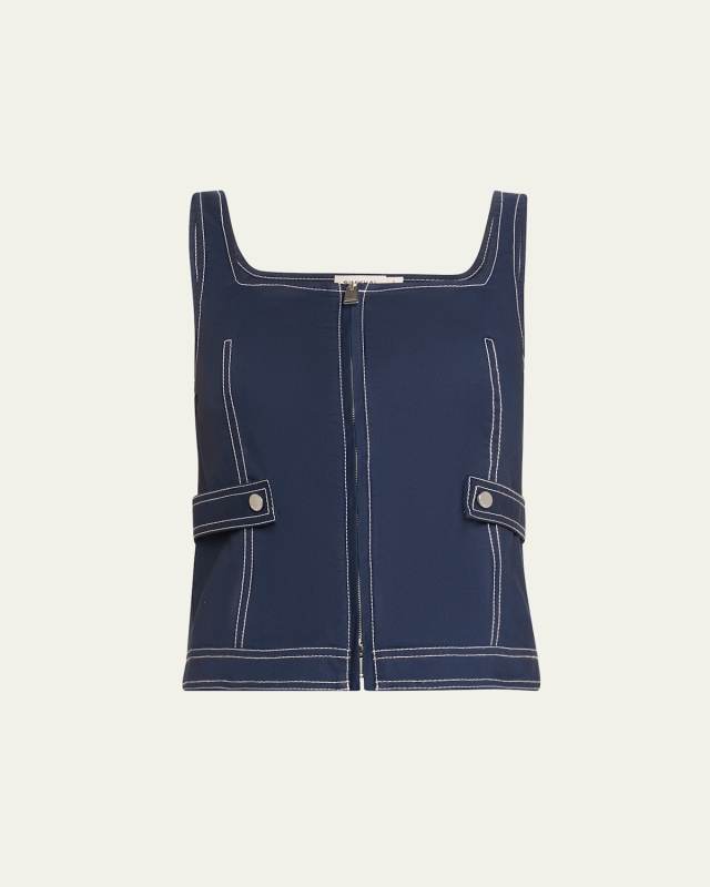 Dolce Topstitched Sleeveless Zip-Up Top