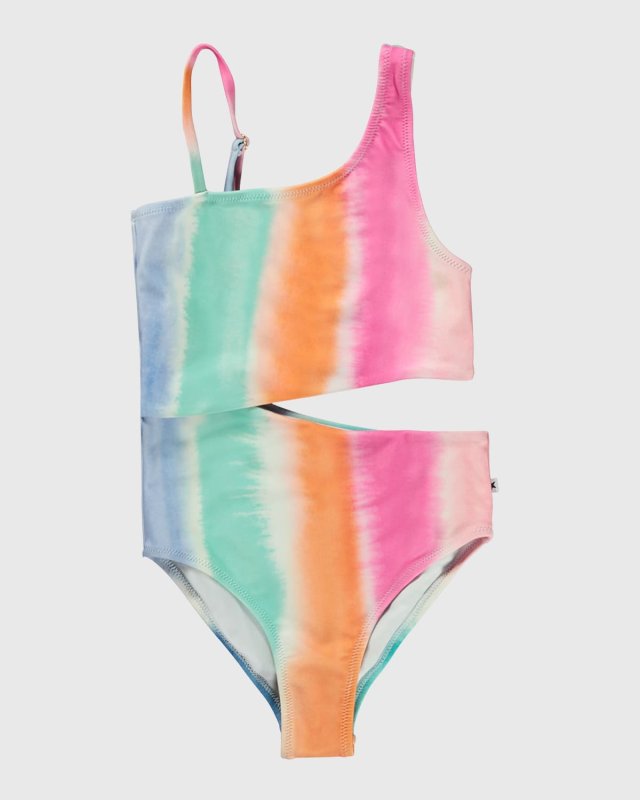 Girl's Naan Striped Swimsuit W/ Cut Out Detail, Size 5-6