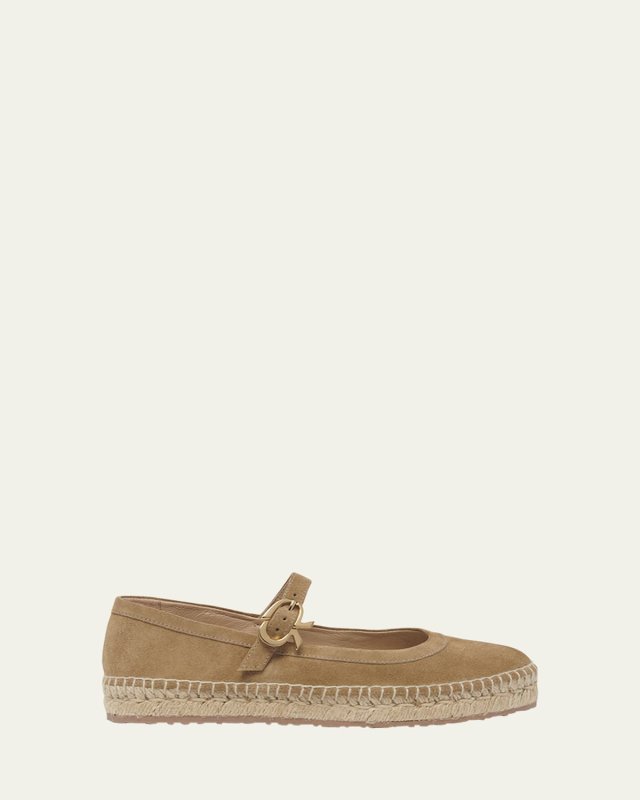 Suede Mary Jane Ballerina Espadrilles