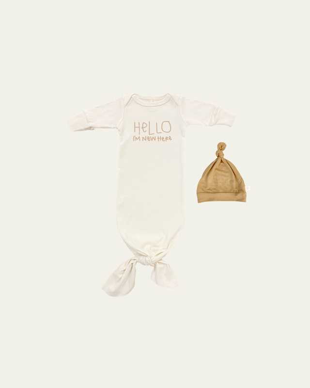 Kid's Hello I'm New Here Knotted Gown w/ Hat, Size