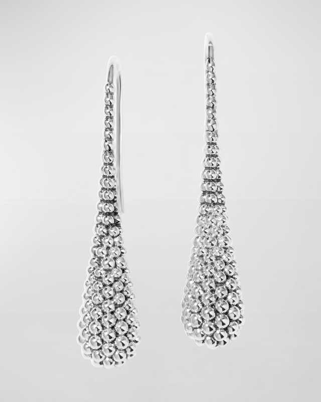 Caviar Domed Silver Drop Earrings