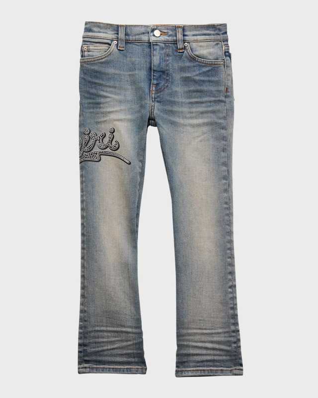 Boy's Antique Indigo Logo-Script Jeans, Size 4-12