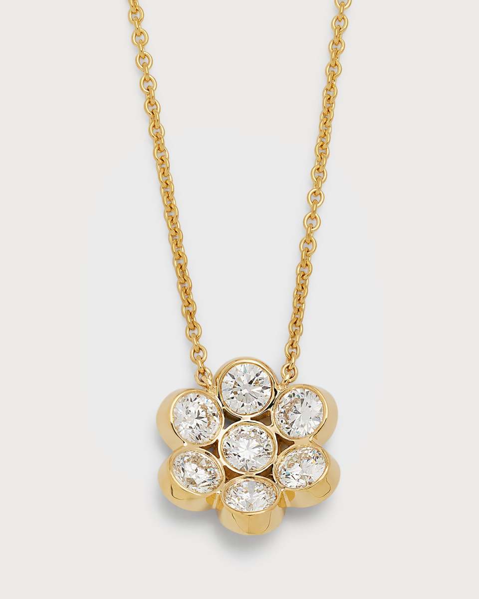 18k Yellow Gold Flower Diamond Pendant Necklace