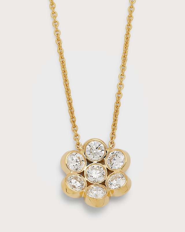 18k Yellow Gold Flower Diamond Pendant Necklace