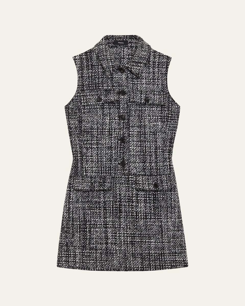 Sleeveless Melange Tweed Mini Dress