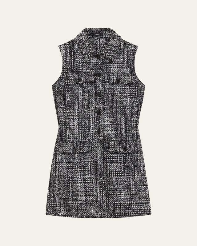 Sleeveless Melange Tweed Mini Dress