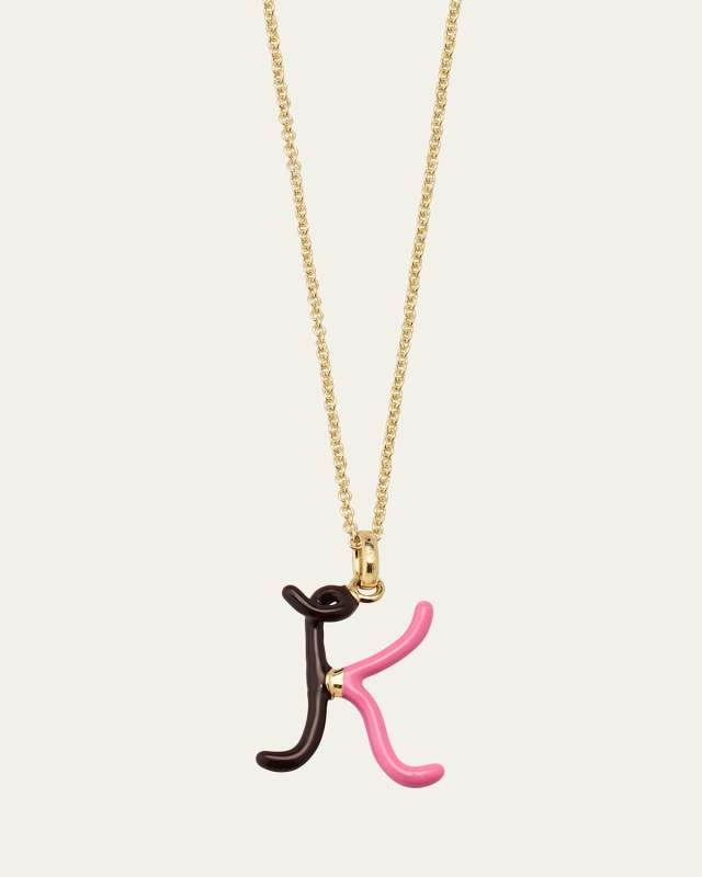 Letter K Pendant Necklace with Duo Colour Enamel
