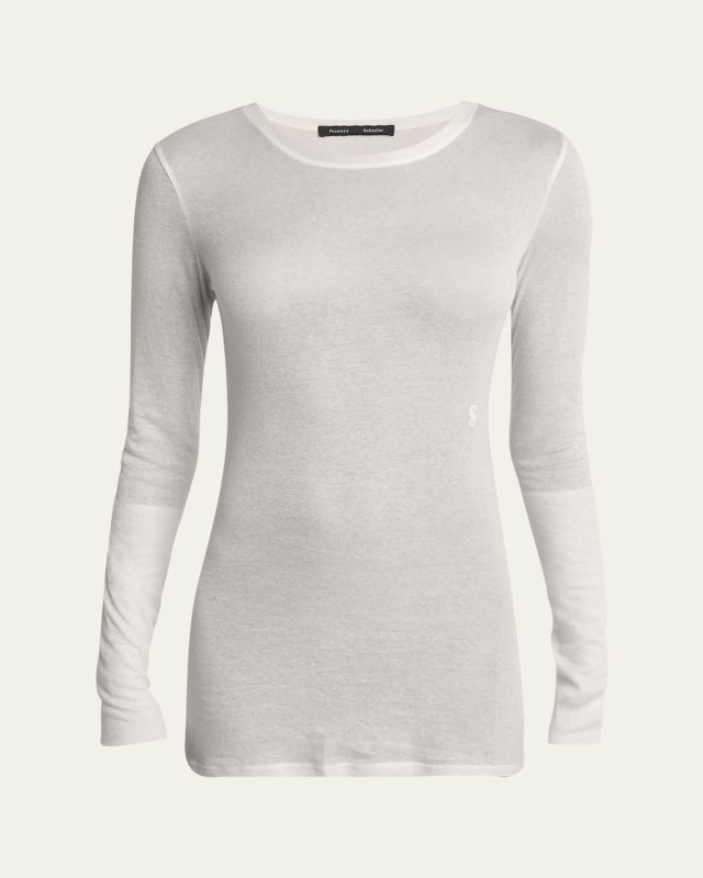 Kaiya Long-Sleeve Sheer Slub Jersey Top