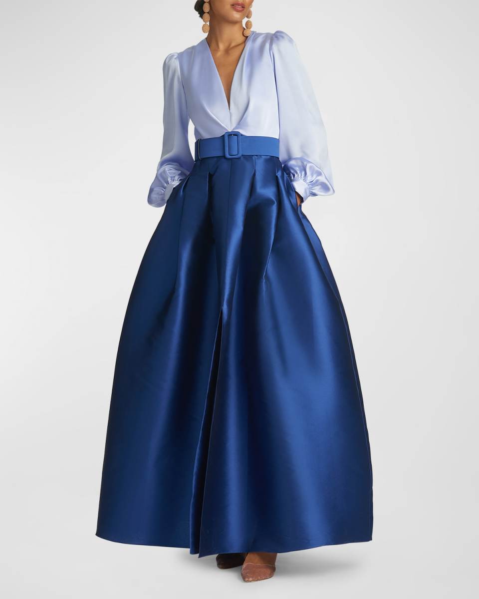 Zoe Pleated A-Line Two-Tone Mikado Gown